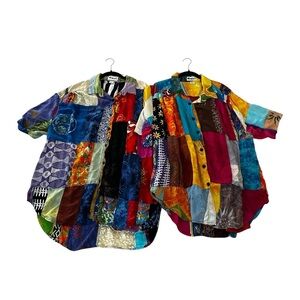 Vintage WE BE BOP Patchwork Shirts Short Sleeve Multicolor Artsy Size 1X